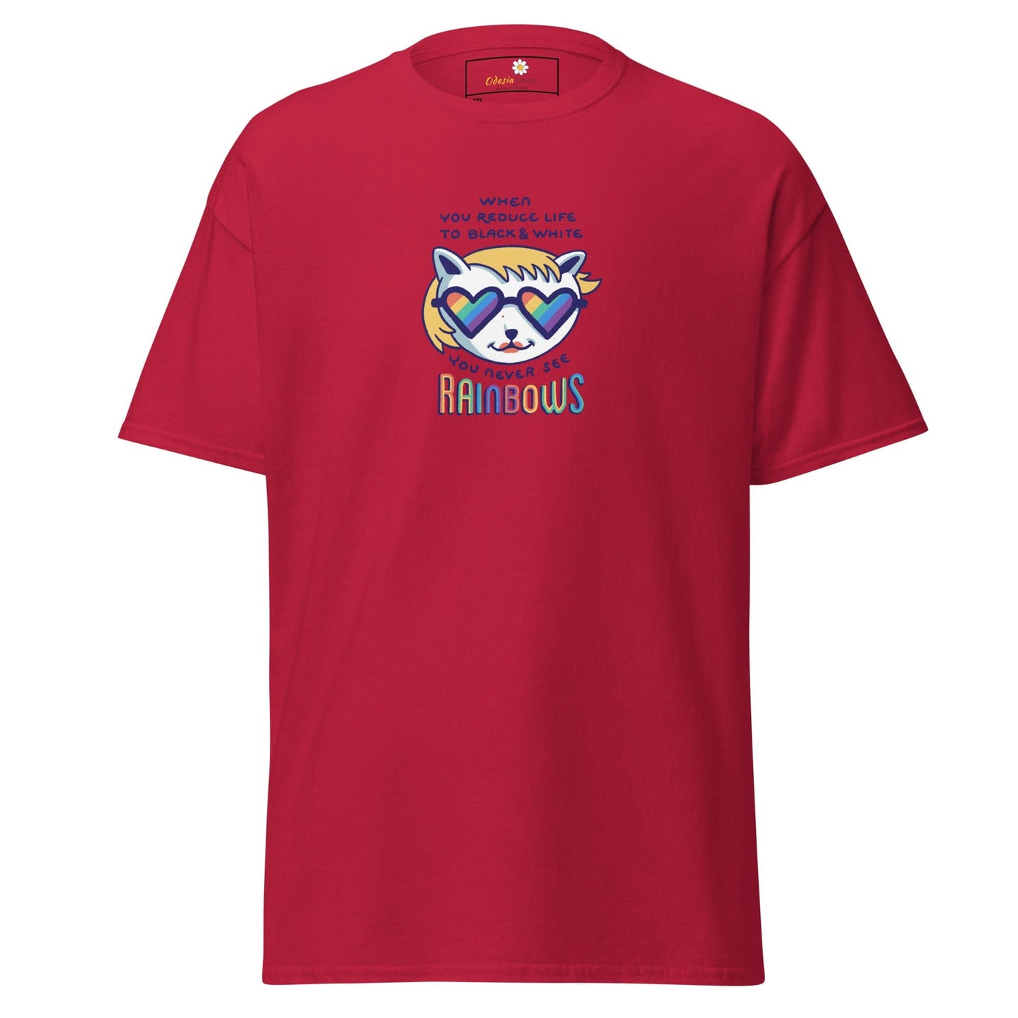Red T-shirt with rainbow-themed graphic for Men and Women in 2XL to 5XL sizes