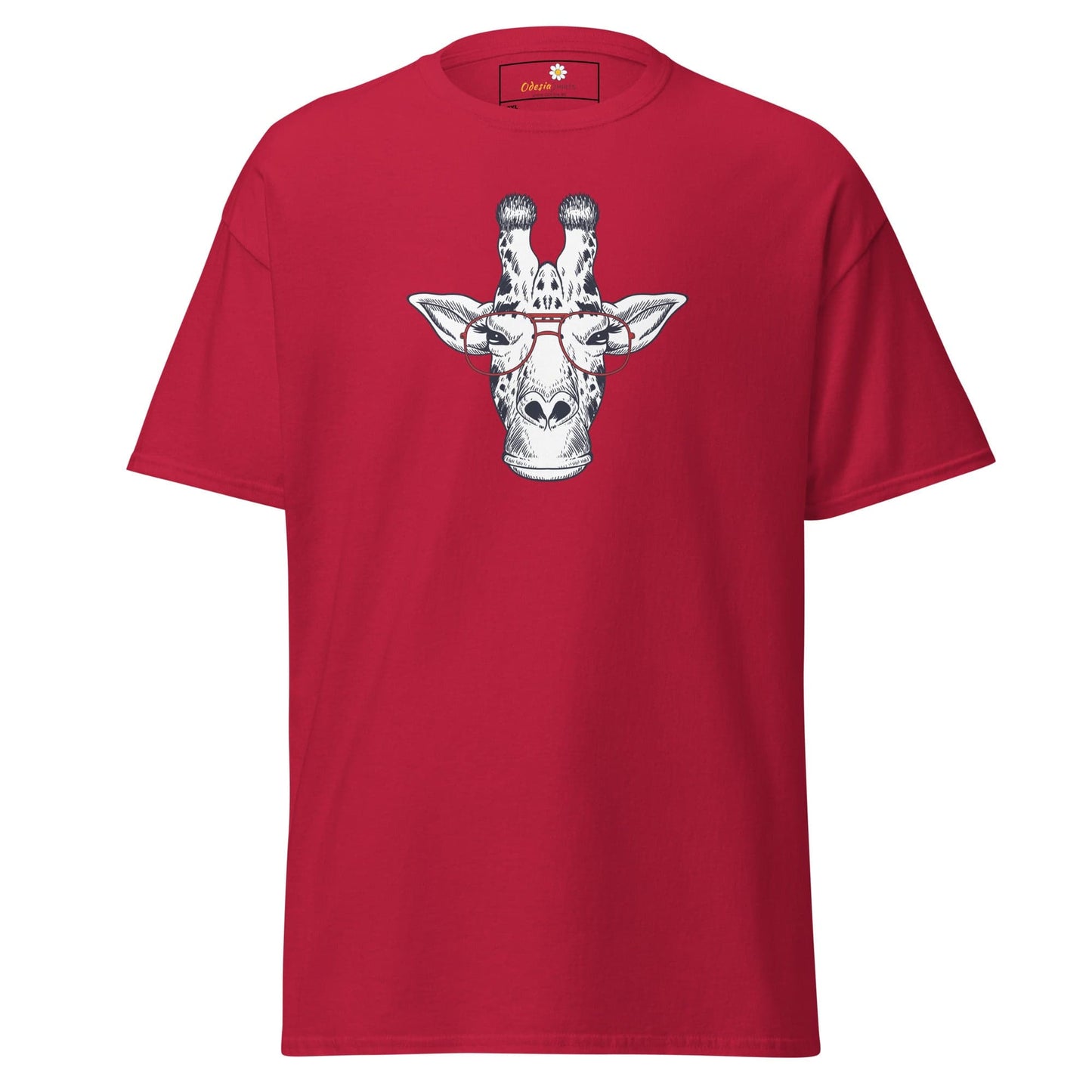 Red T-shirt with giraffe graphic from T-SHIRT DESIGN TEE for Men and Women in 2XL to 5XL