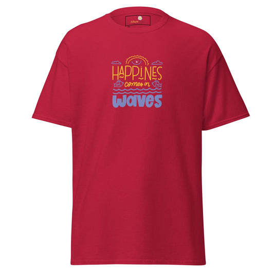 Red T-shirt with Happiness Comes in Waves design for Men and Women in 2XL to 5XL sizes