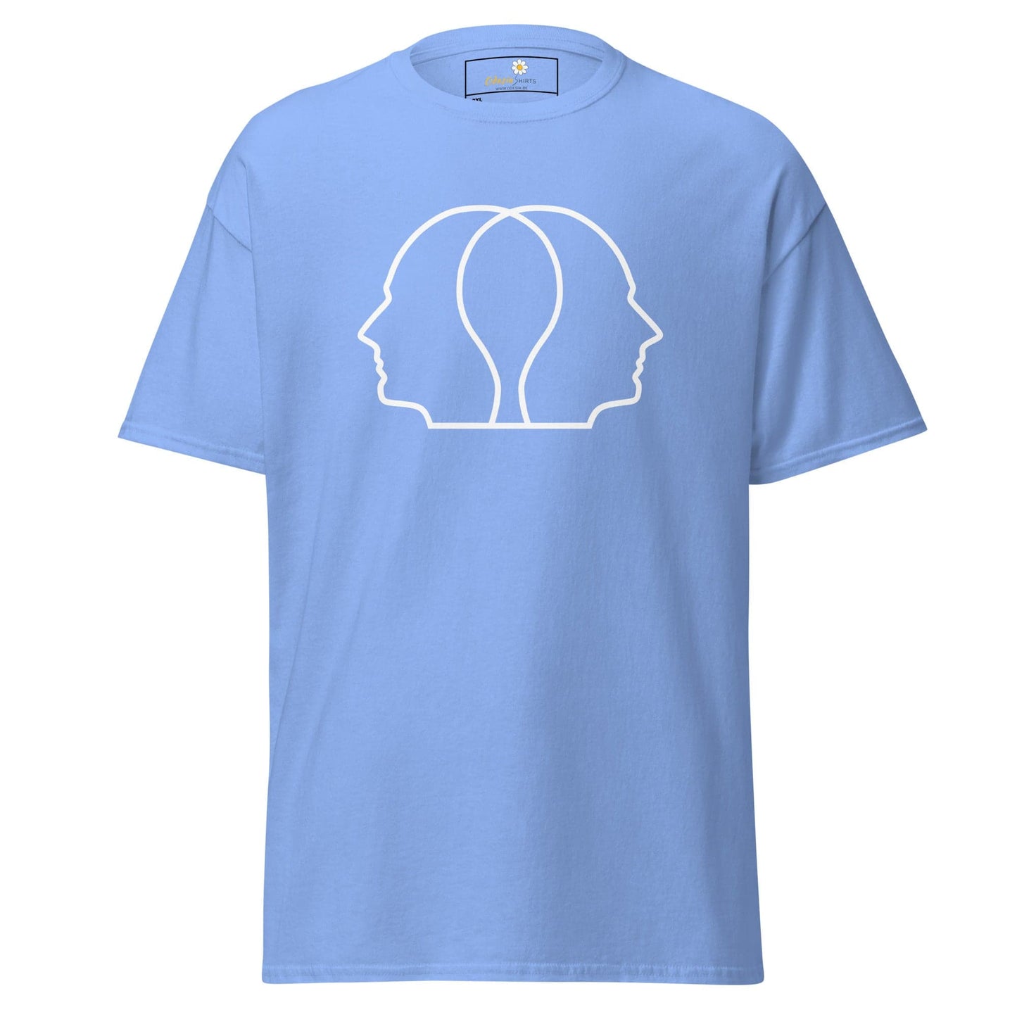 Light blue T-shirt with a white head outline design for men and women in larger sizes