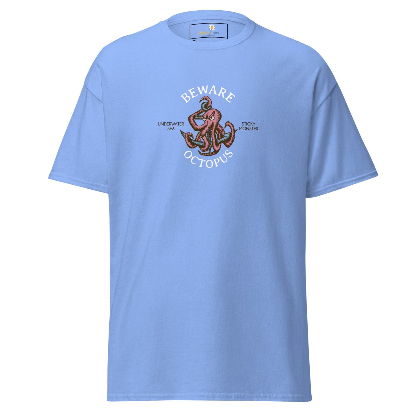 Light blue T-shirt for men and women featuring an octopus graphic design in larger sizes