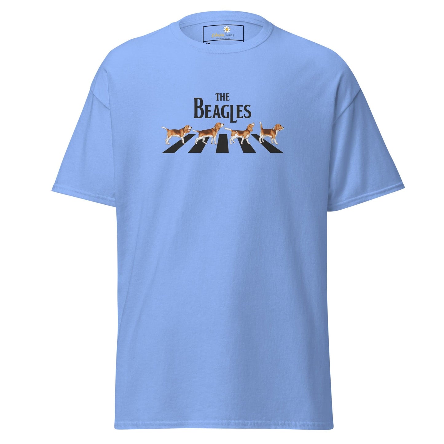 Light blue t-shirt with ’The Beagles’ graphic.