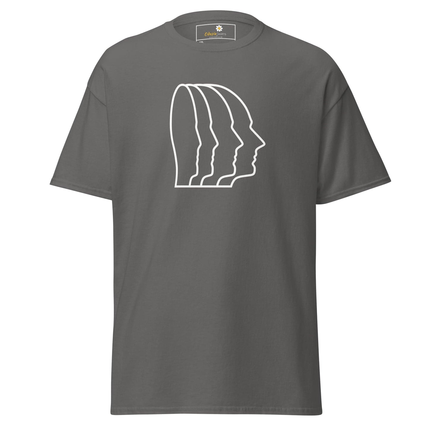 Gray T-shirt with white face outline design for Men and Women in sizes 2XL to 5XL