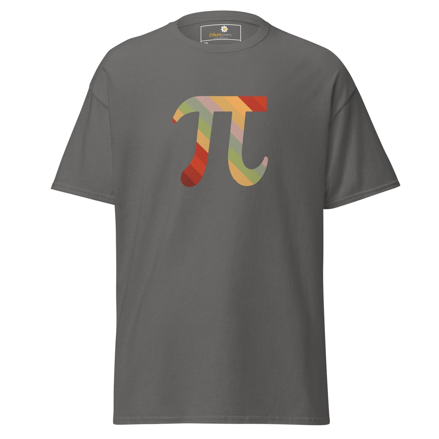 Gray T-shirt featuring a colorful Pi symbol design, available in 2XL to 5XL sizes