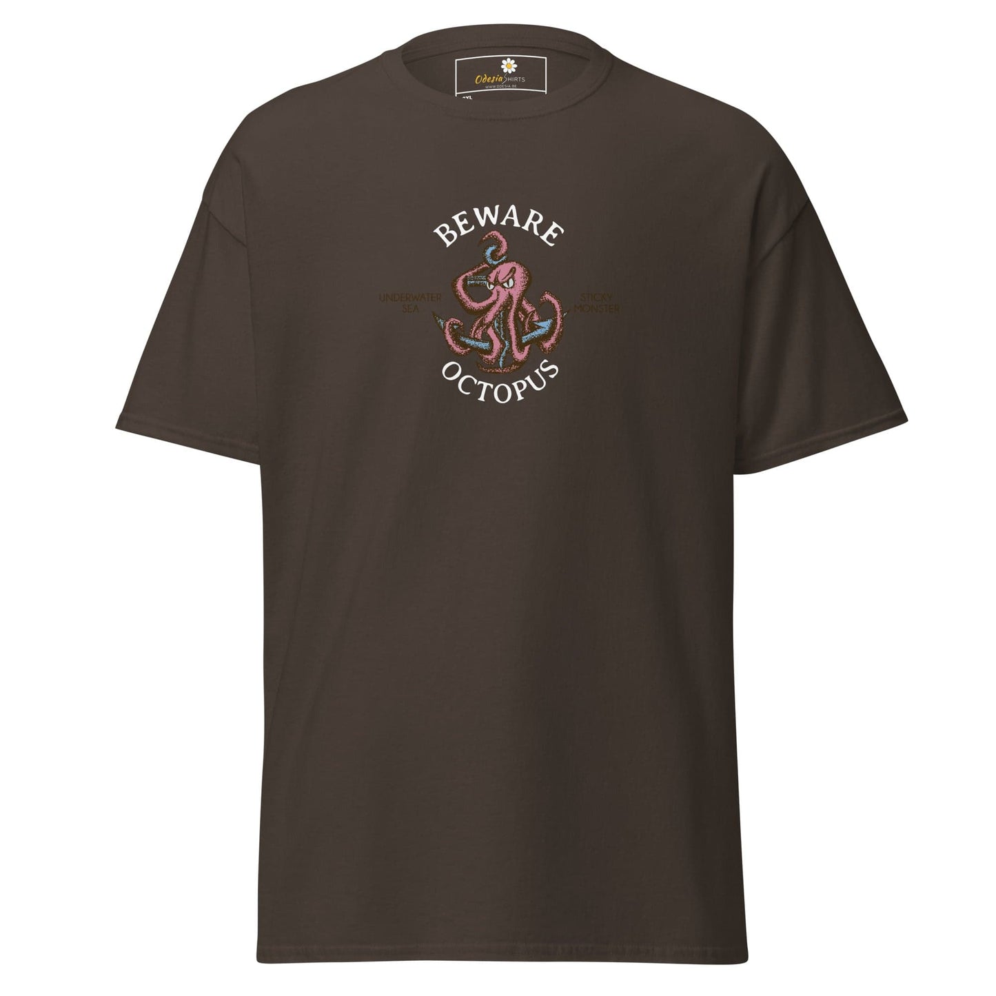 Brown T-shirt with an octopus graphic from T-SHIRT DESIGN TEE for Men Women 2XL-5XL