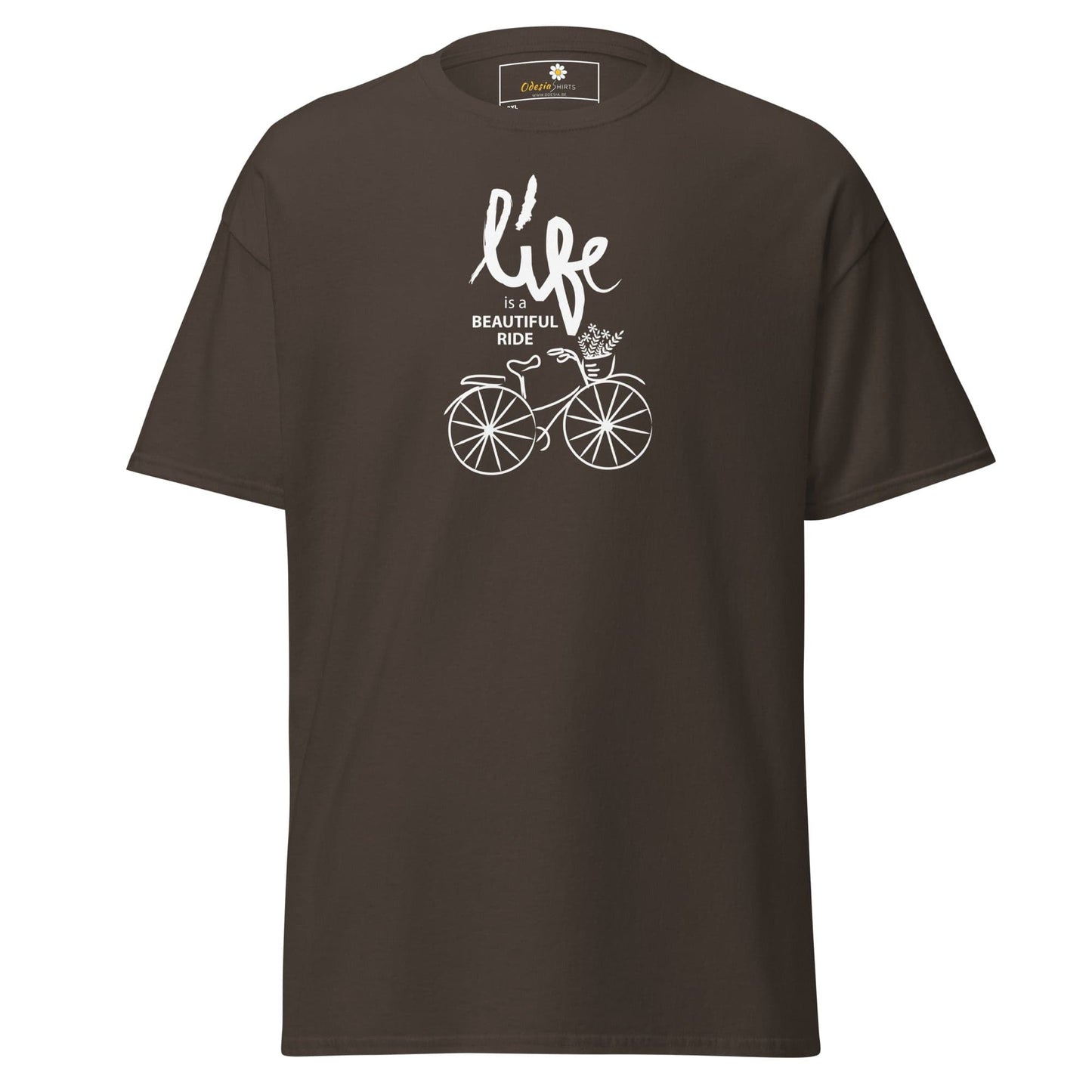 Brown T-Shirt with Bicycle Graphic for Men and Women in Sizes 2XL to 5XL