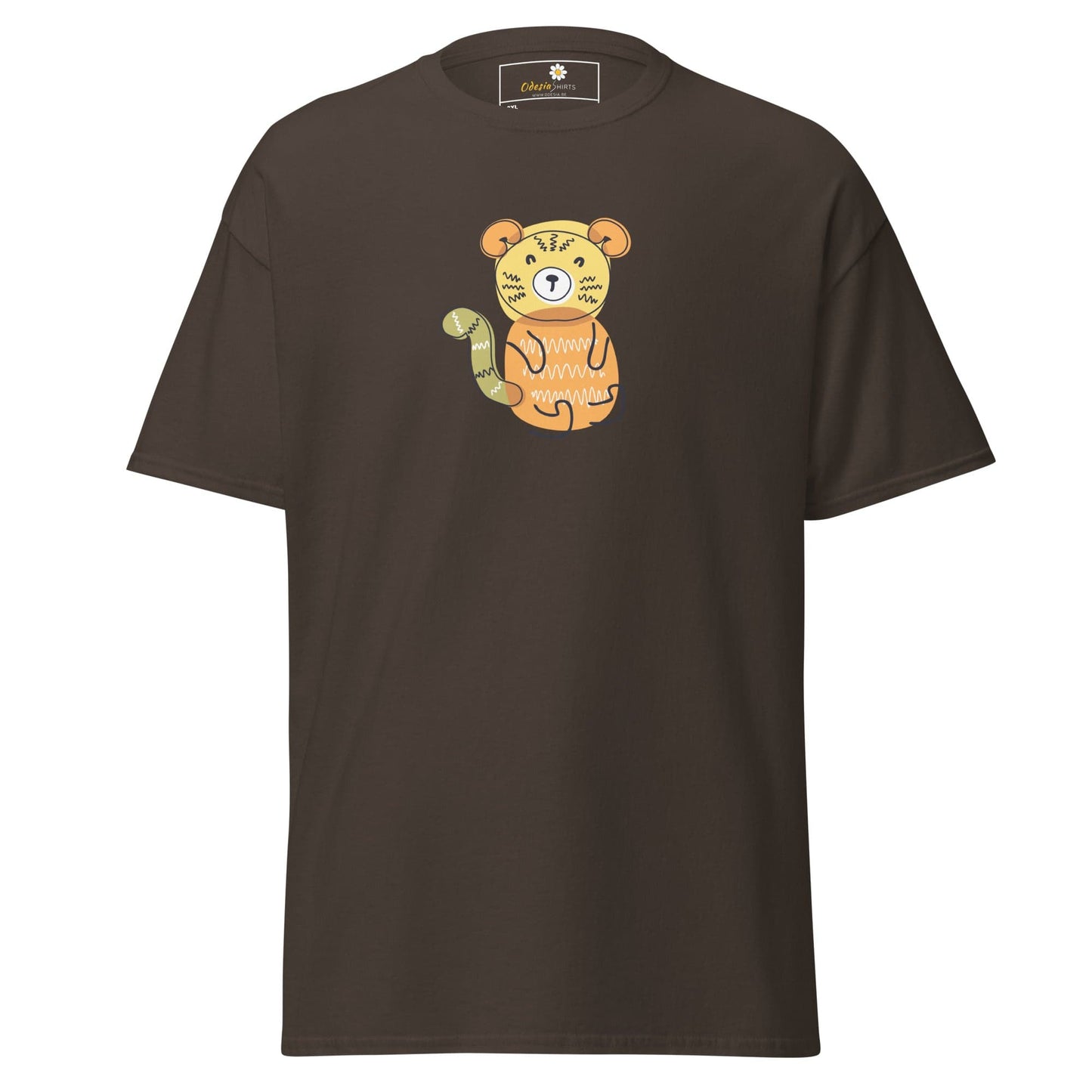 Brown T-Shirt with Cartoon Tiger Design for Men and Women in Sizes 2XL to 5XL