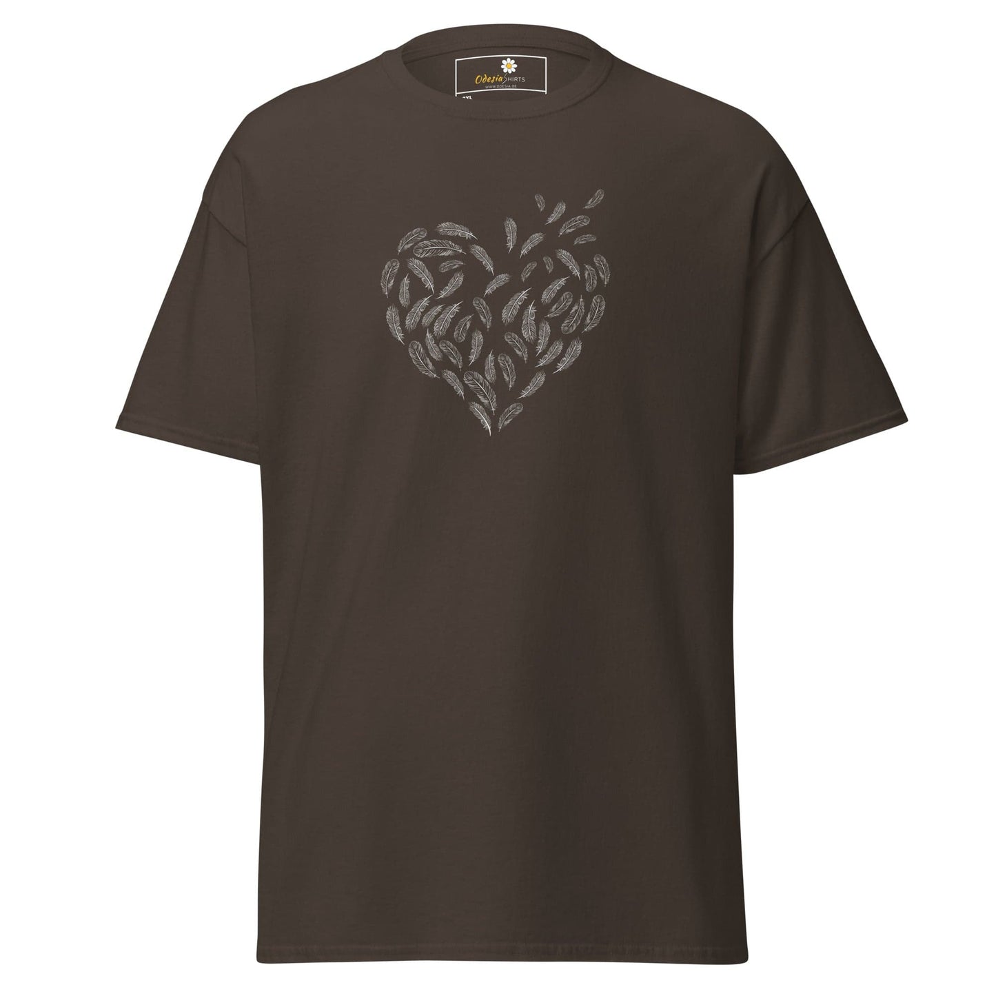 Brown T-shirt with feather heart design for men and women in 2XL to 5XL sizes