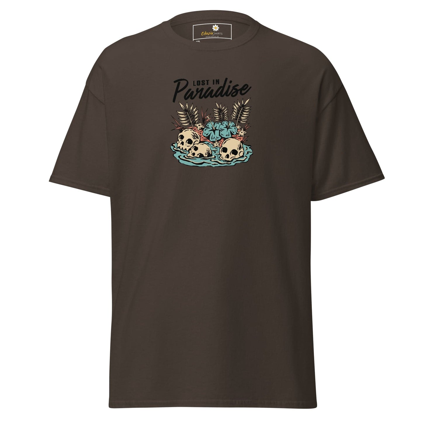 Brown T-shirt with skull graphic from T-SHIRT DESIGN TEE for Men and Women in 2XL-5XL