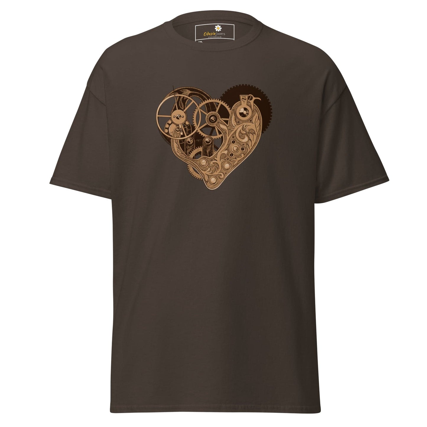 Brown steampunk heart design T-shirt for men and women in 2XL to 5XL sizes
