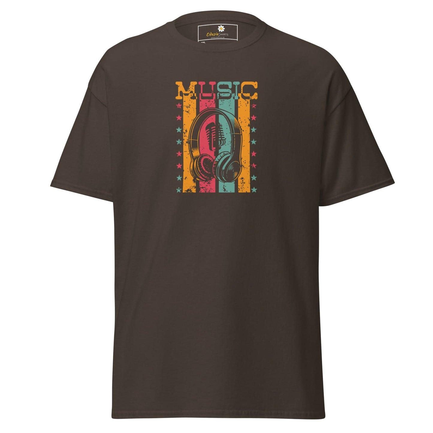 Brown T-shirt with music graphic for Men and Women in sizes 2XL to 5XL