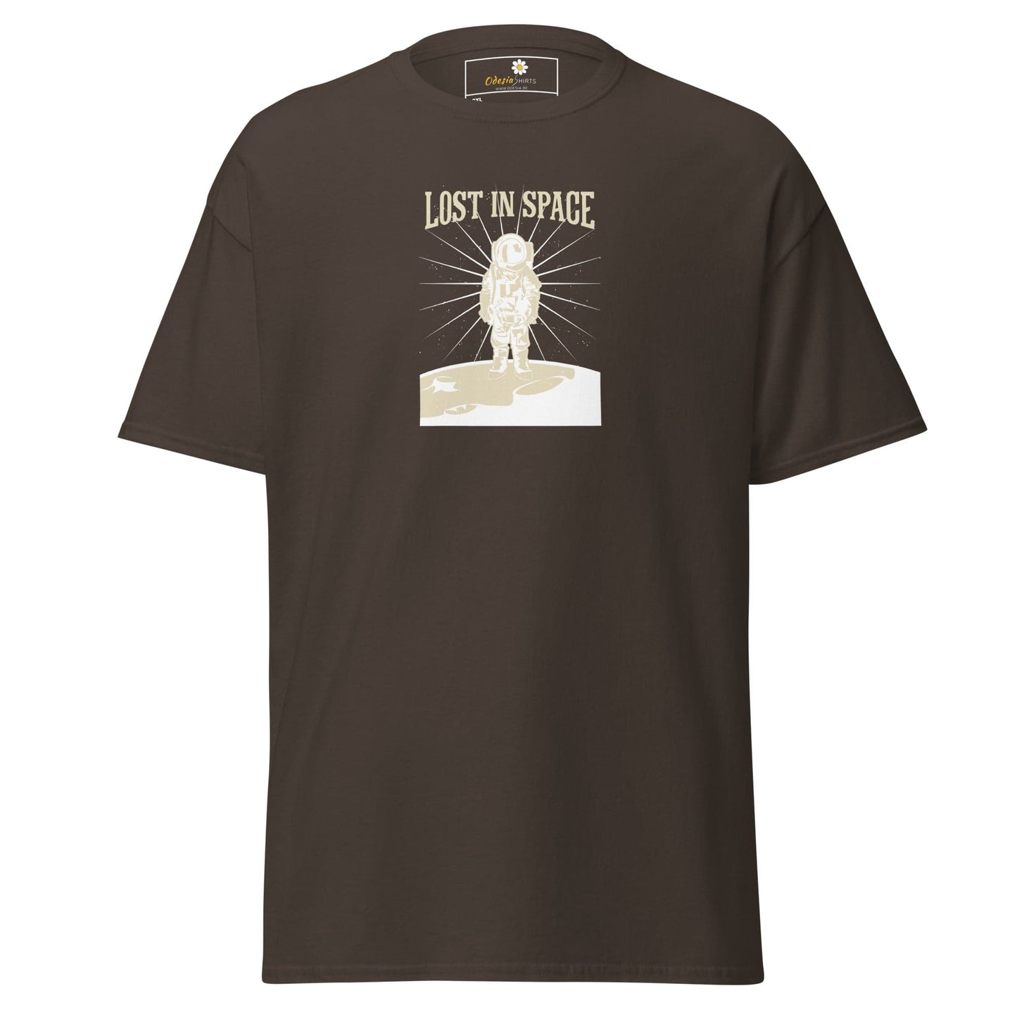 Brown T-shirt with astronaut graphic from T-SHIRT DESIGN TEE for MEN and WOMEN, sizes 2XL to 5XL