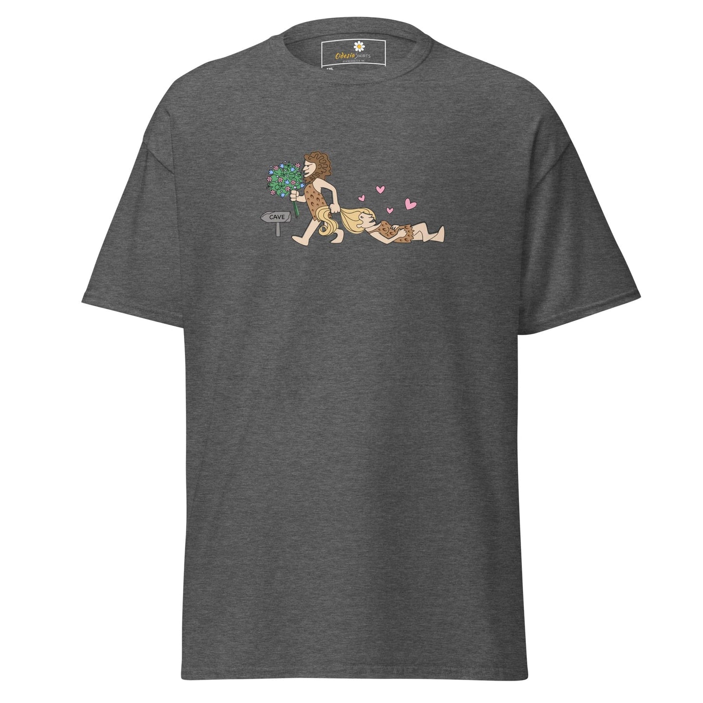 Gray T-shirt with caveman graphic from T-SHIRT DESIGN TEE for Men and Women in 2XL to 5XL