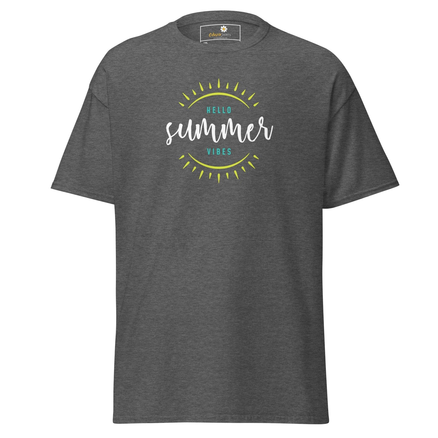 Gray t-shirt with summer graphic.