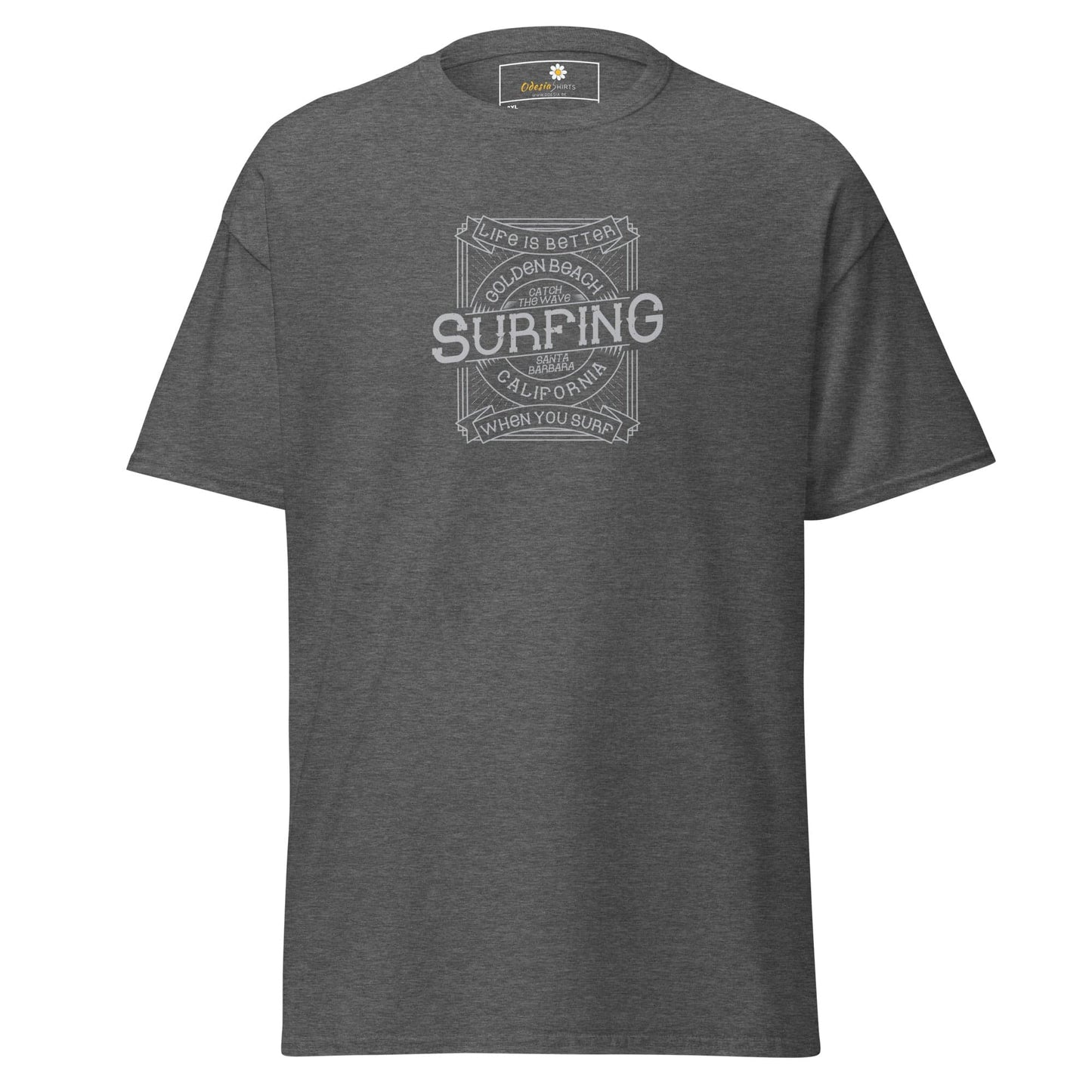 Gray T-shirt with surfing graphic from T-SHIRT DESIGN TEE for Men and Women in 2XL-5XL