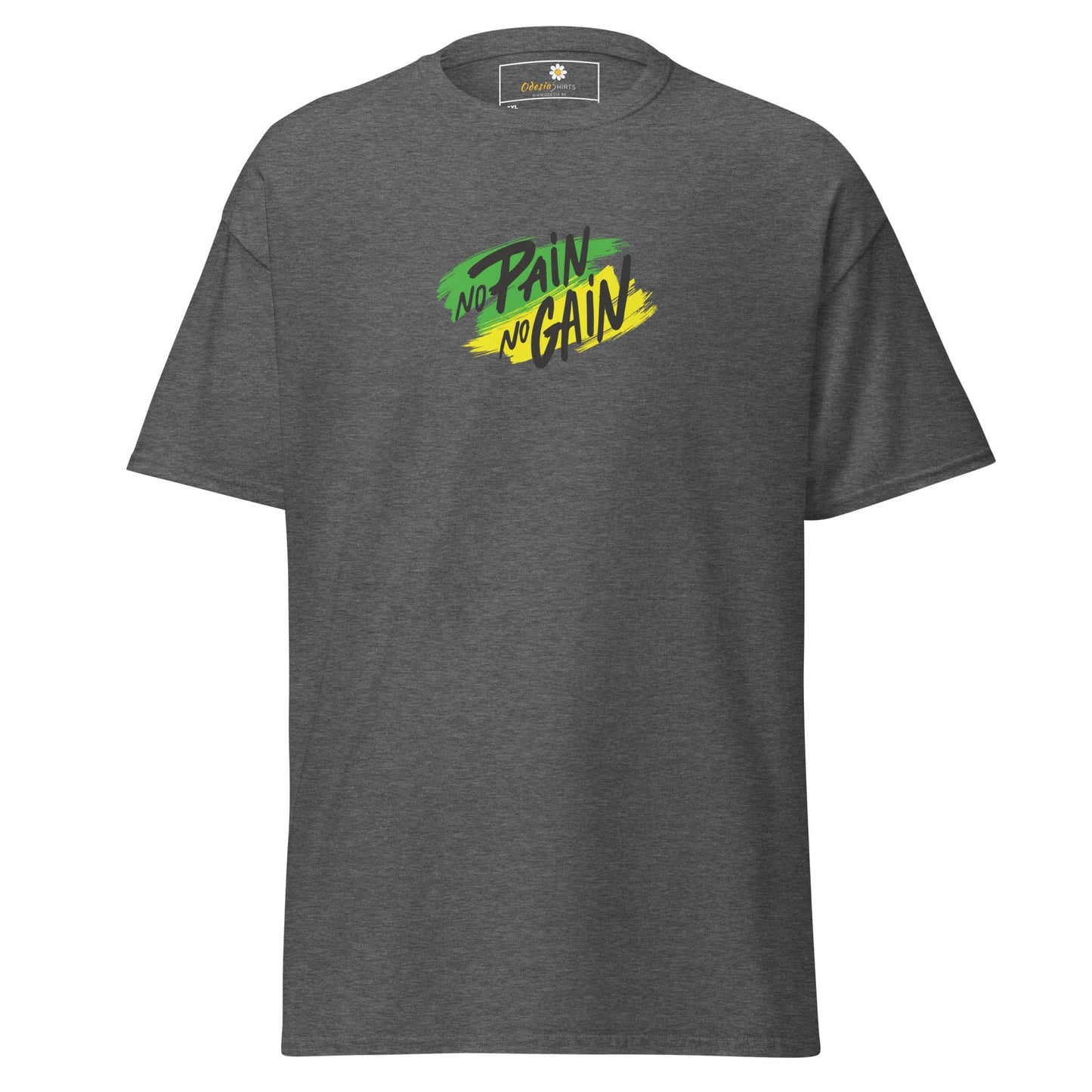 Gray T-shirt with No Pain No Gain graphic for men and women in 2XL to 5XL sizes