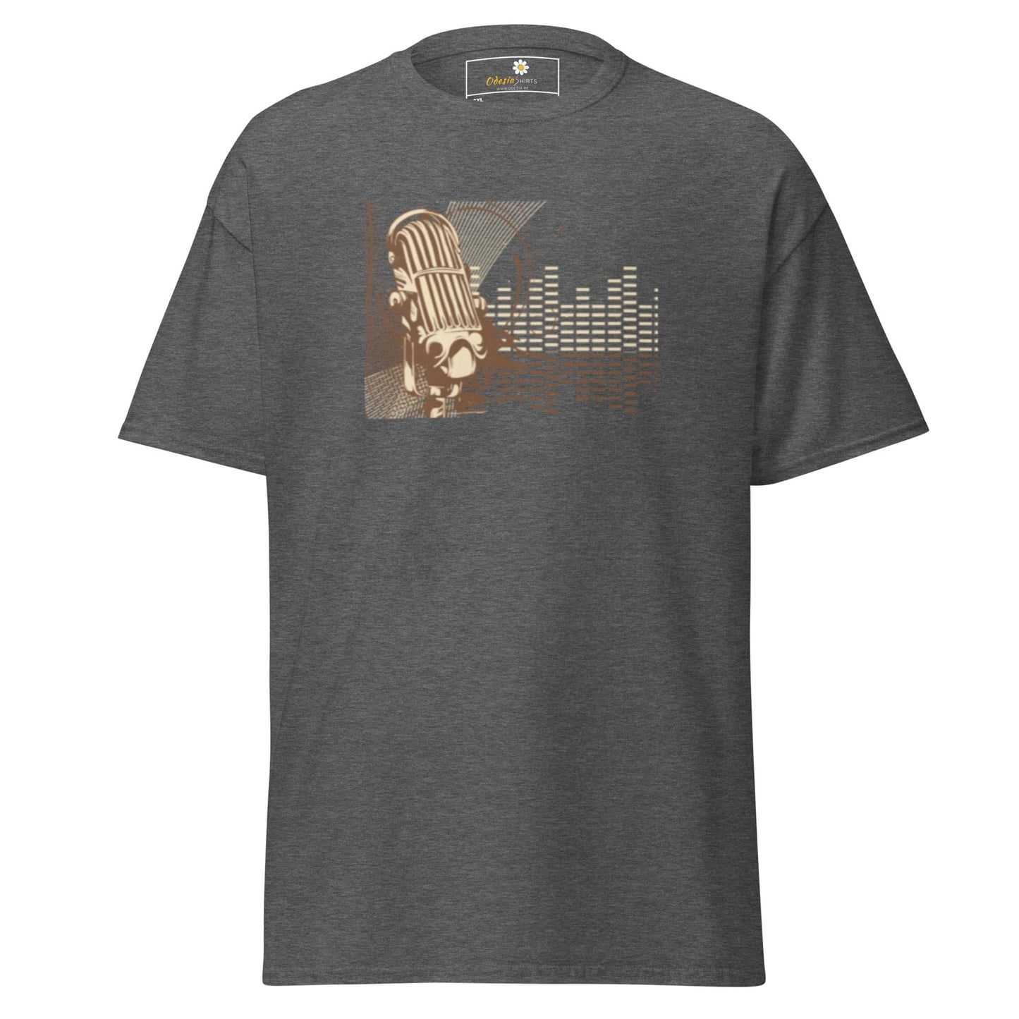 Gray T-shirt featuring a microphone graphic for Men and Women in 2XL to 5XL sizes