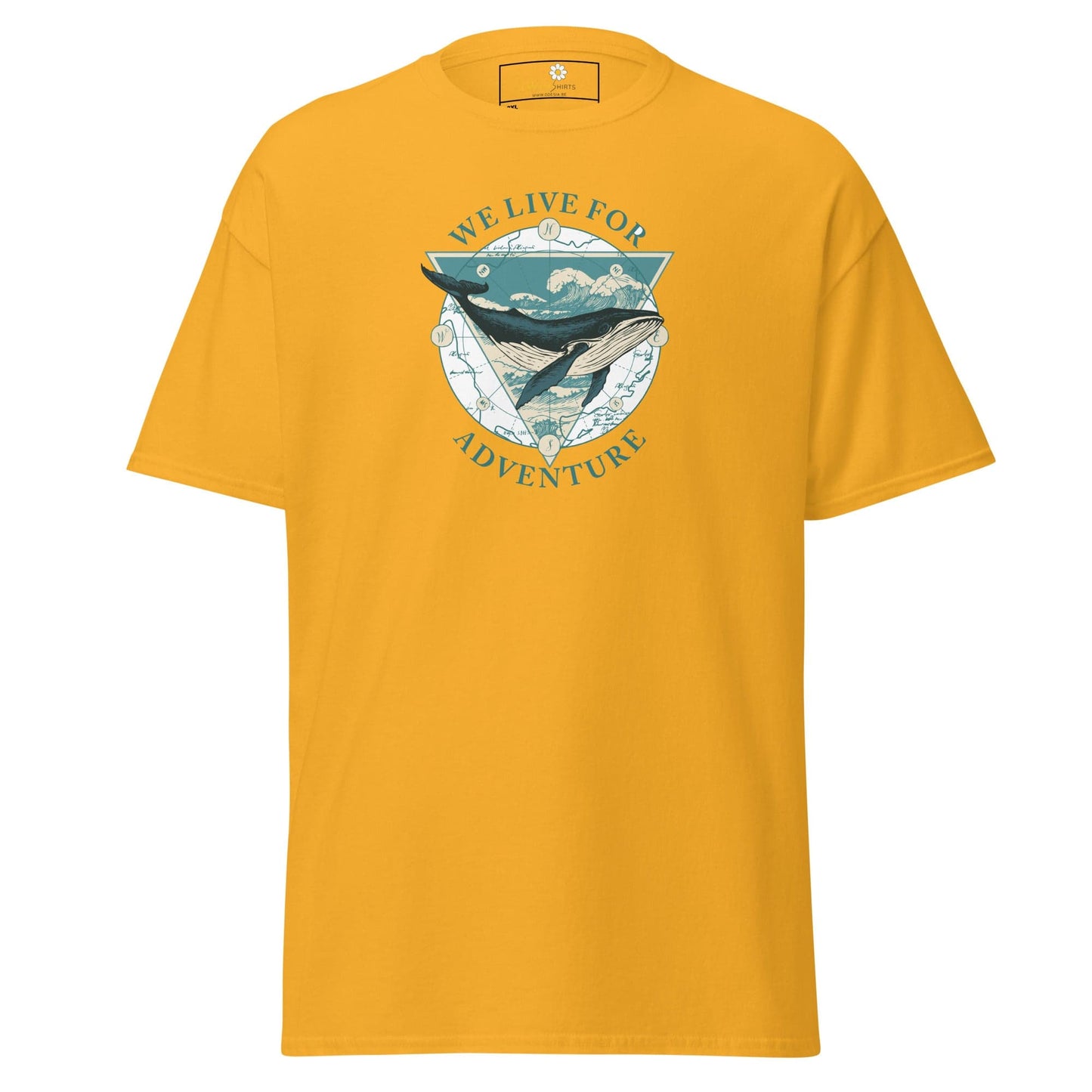Yellow T-shirt with whale graphic from T-SHIRT DESIGN TEE for Men and Women, sizes 2XL to 5XL