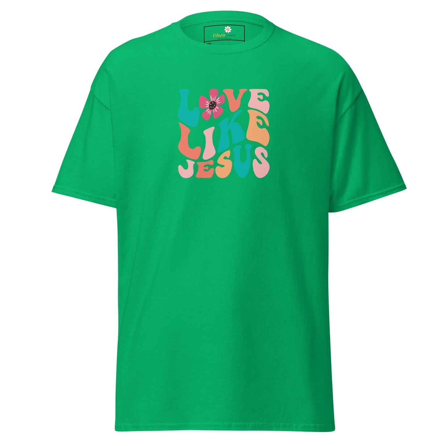 Green T-shirt with Love Like Jesus graphic from T-SHIRT DESIGN TEE for men and women