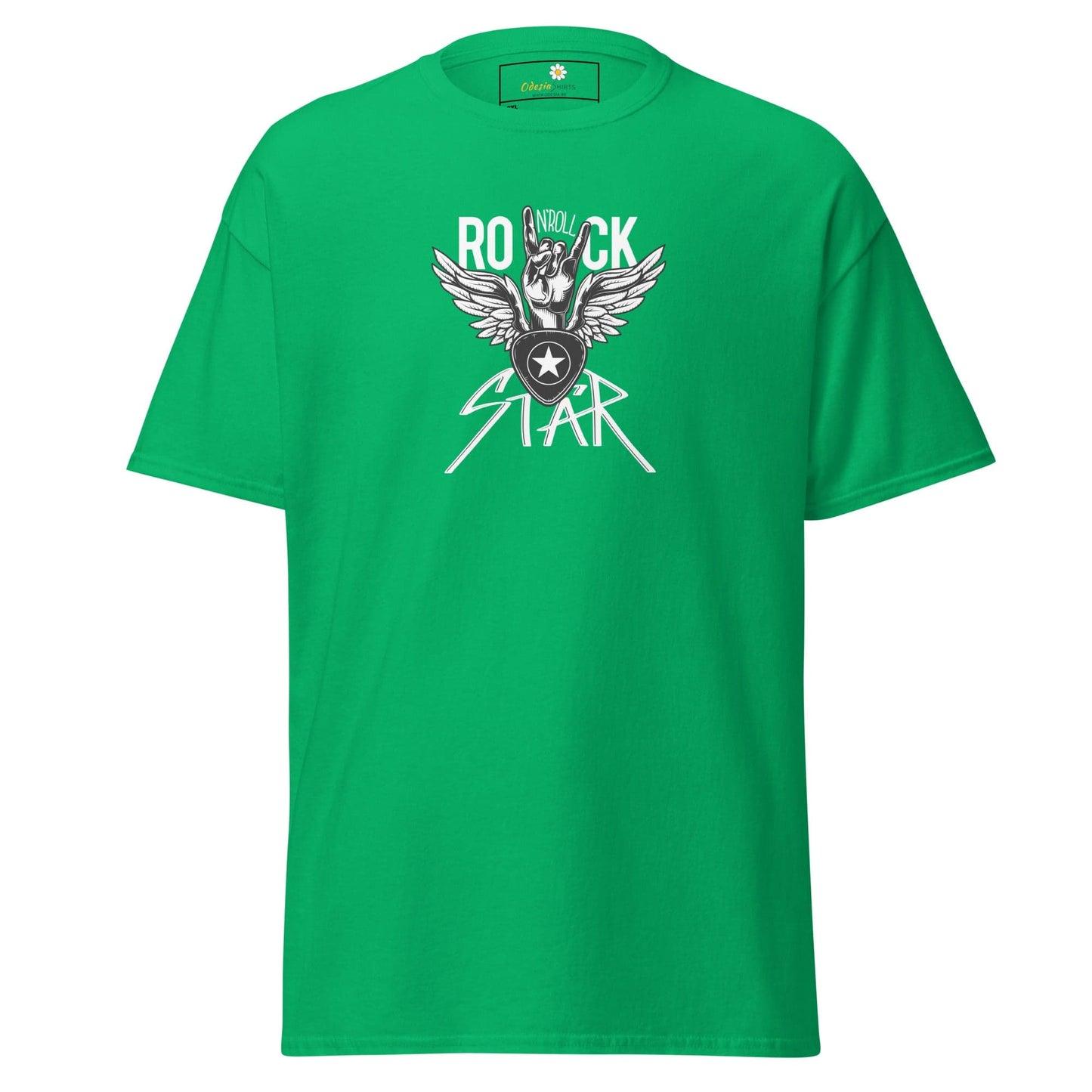 Green T-shirt with rock star graphic, suitable for Men and Women in 2XL to 5XL sizes