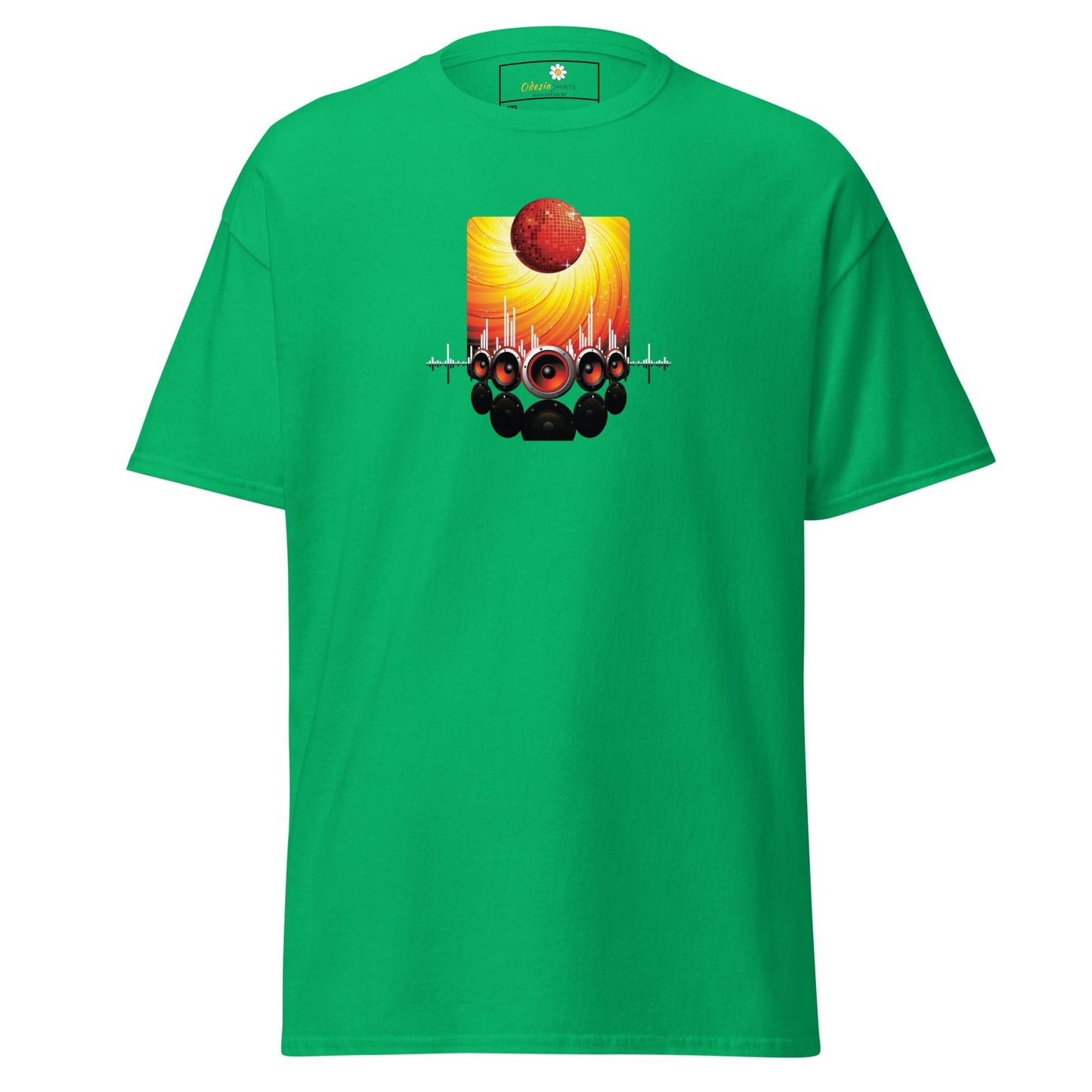 Green graphic T-shirt for men and women in size 2XL to 5XL presented in the product listing