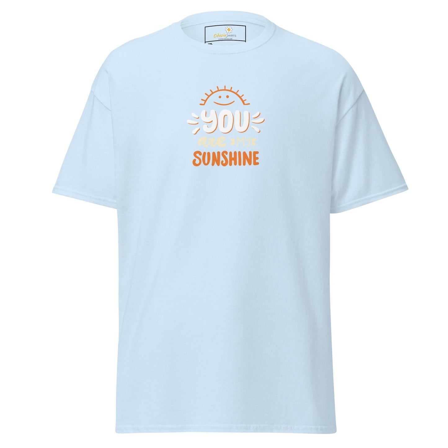 Light blue T-shirt with sun graphic from T-SHIRT DESIGN TEE for Men and Women, 2XL-5XL