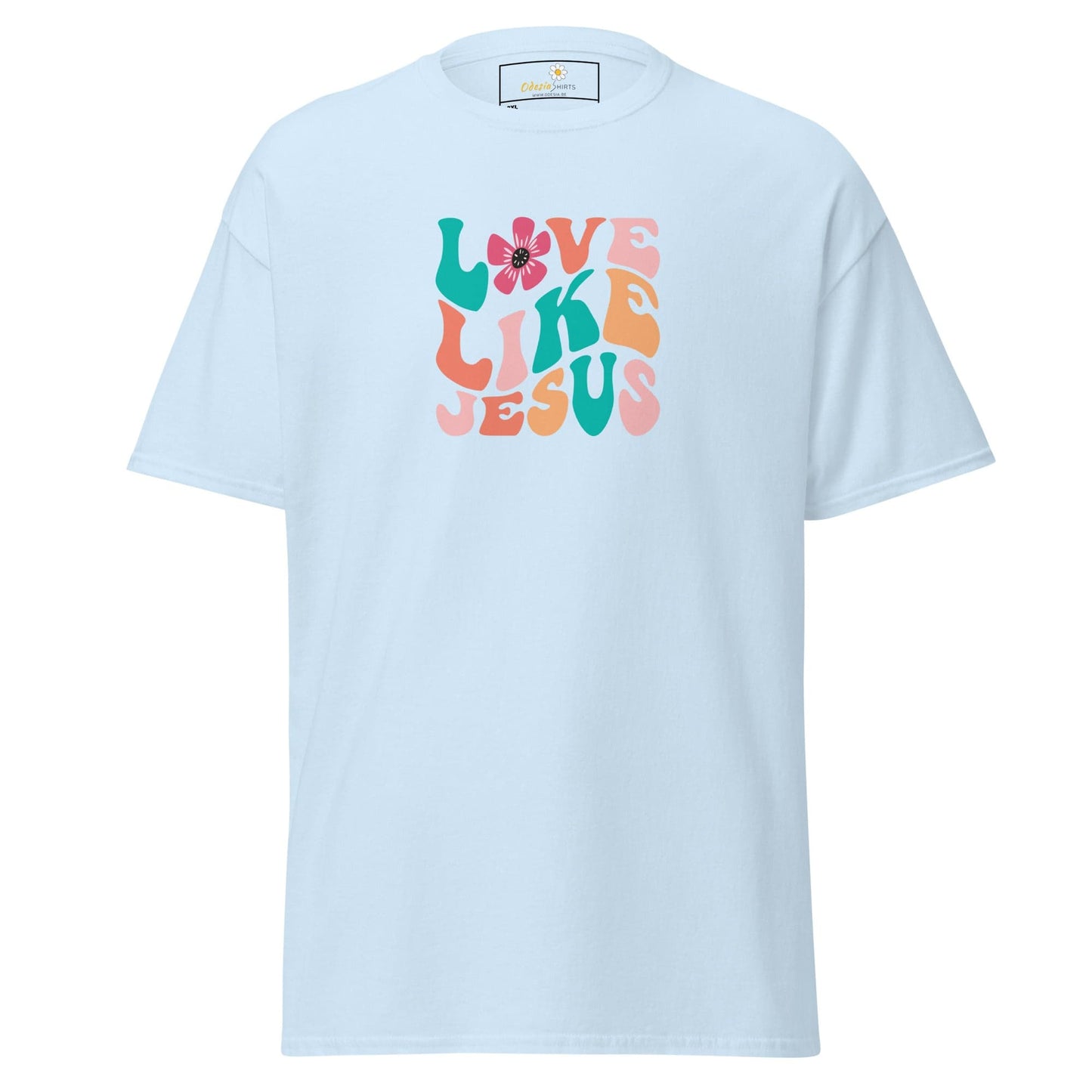 Light blue T-shirt with Love Like Jesus graphic in T-SHIRT DESIGN TEE for men and women