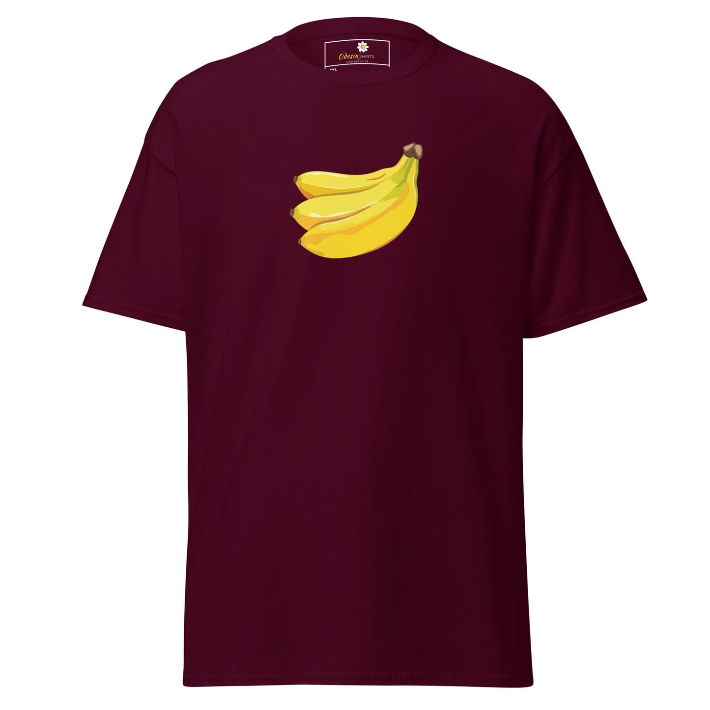 Maroon T-shirt with banana graphic for men and women in 2XL to 5XL sizes
