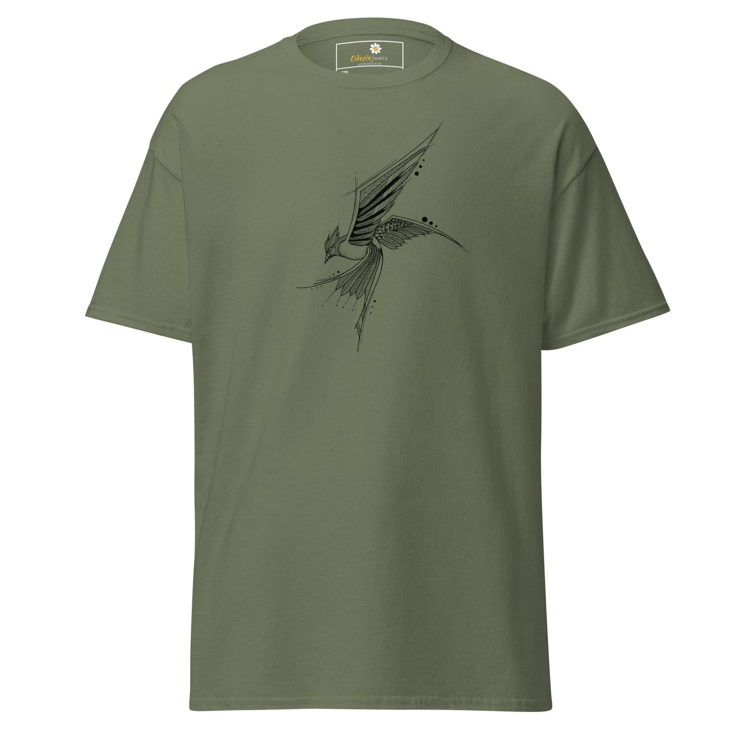 Olive green t-shirt with bird design for men and women in 2XL to 5XL sizes