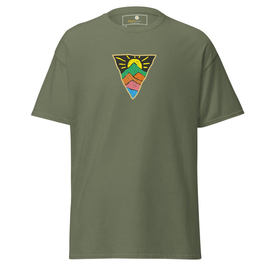 Olive green T-shirt with mountain design for men and women in 2XL to 5XL sizes