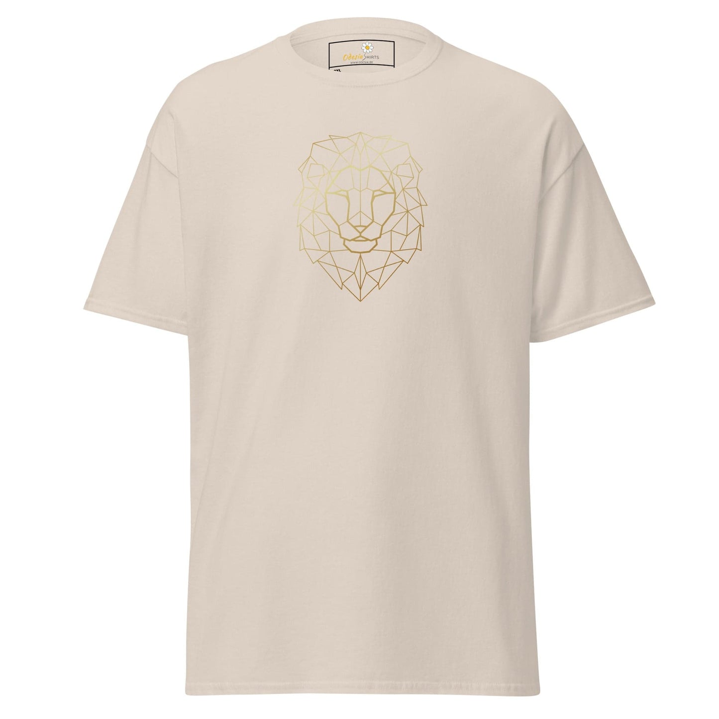 Beige T-shirt with geometric lion design for men and women in sizes 2XL to 5XL