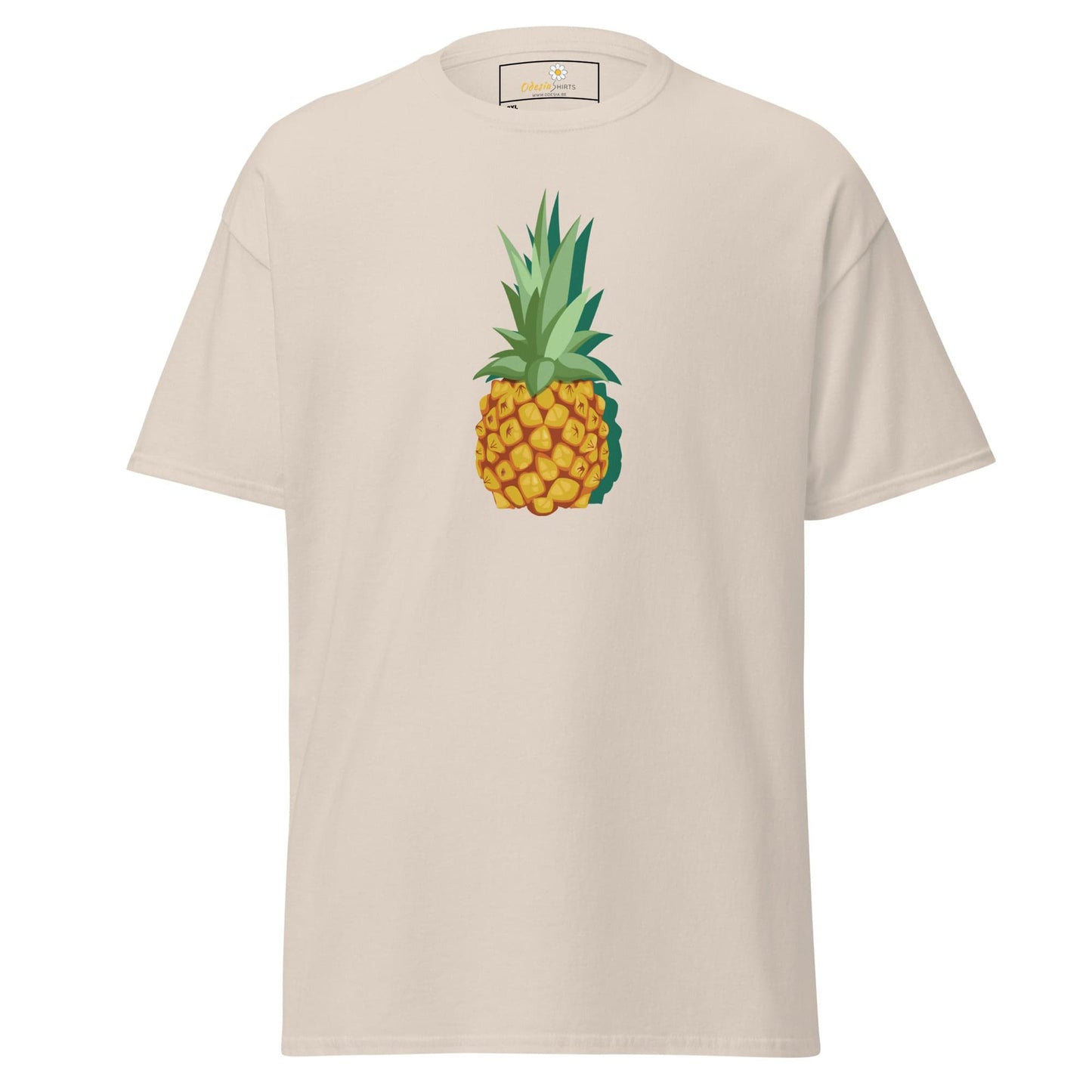 Beige T-shirt with pineapple graphic, available in 2XL to 5XL sizes for men and women