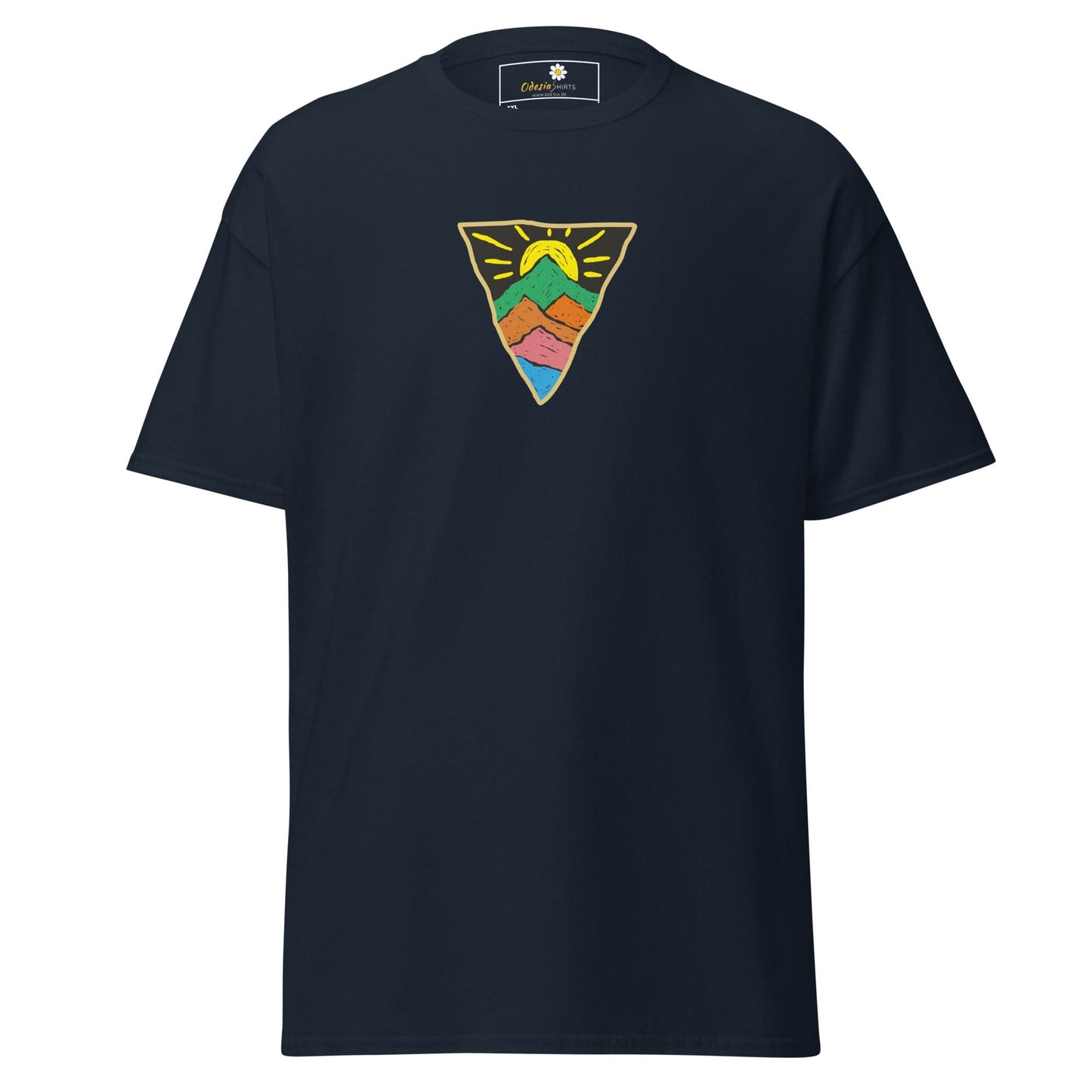 Navy T-shirt with mountain graphic, designed for Men and Women in 2XL to 5XL sizes