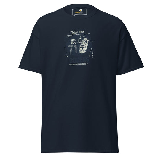 Navy blue T-shirt with lion graphic from T-SHIRT DESIGN TEE for men and women in sizes 2XL to 5XL