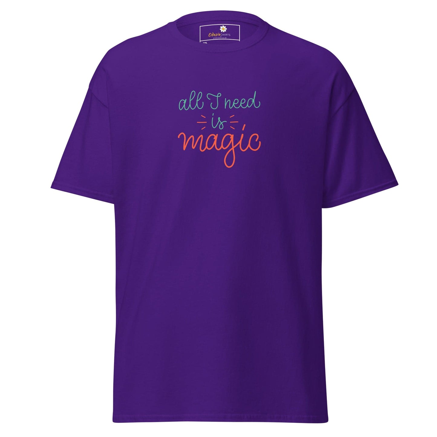 Purple T-shirt with all I need is magic text, available in men and women sizes from 2XL to 5XL
