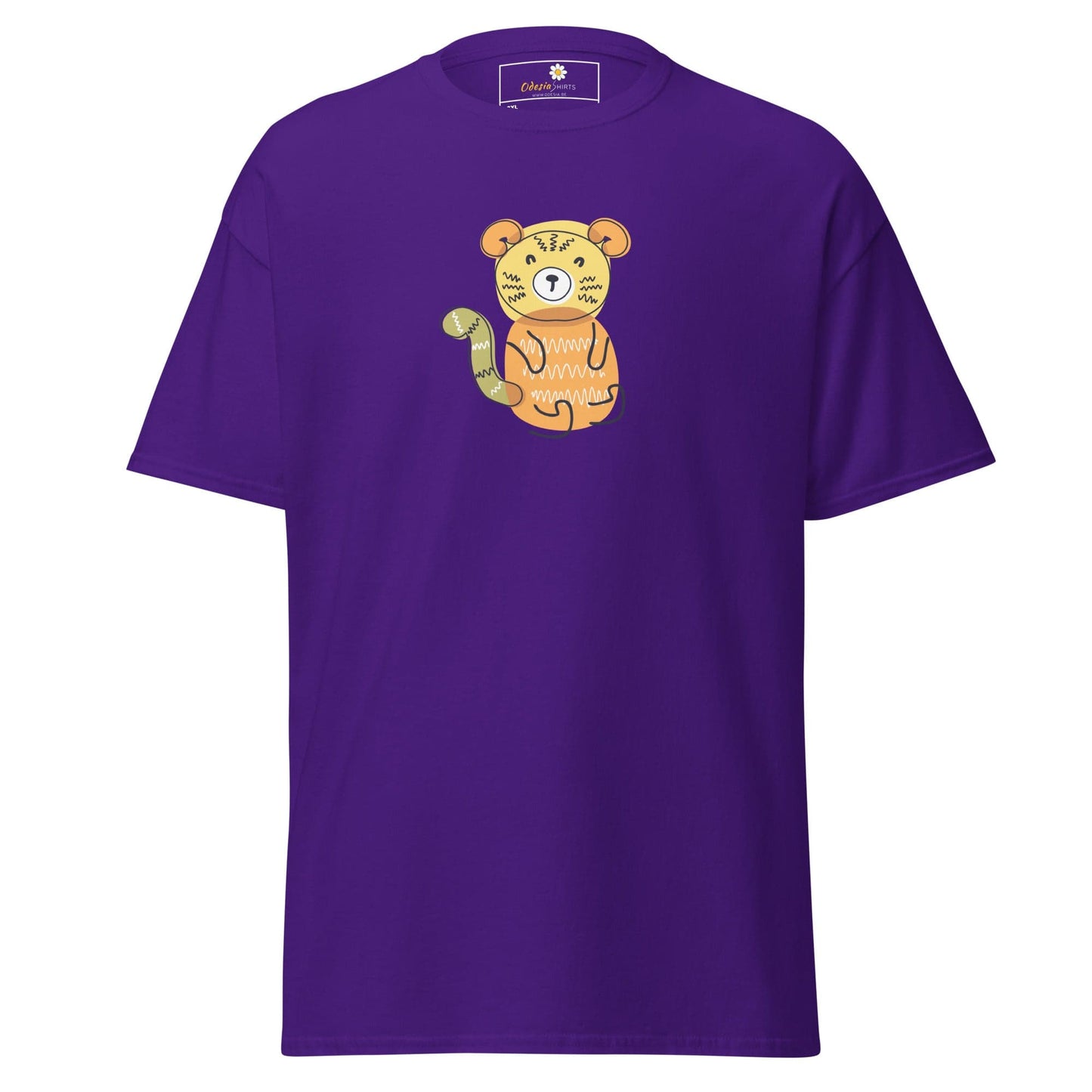 Purple T-shirt with cartoon tiger design for Men and Women in 2XL to 5XL sizes