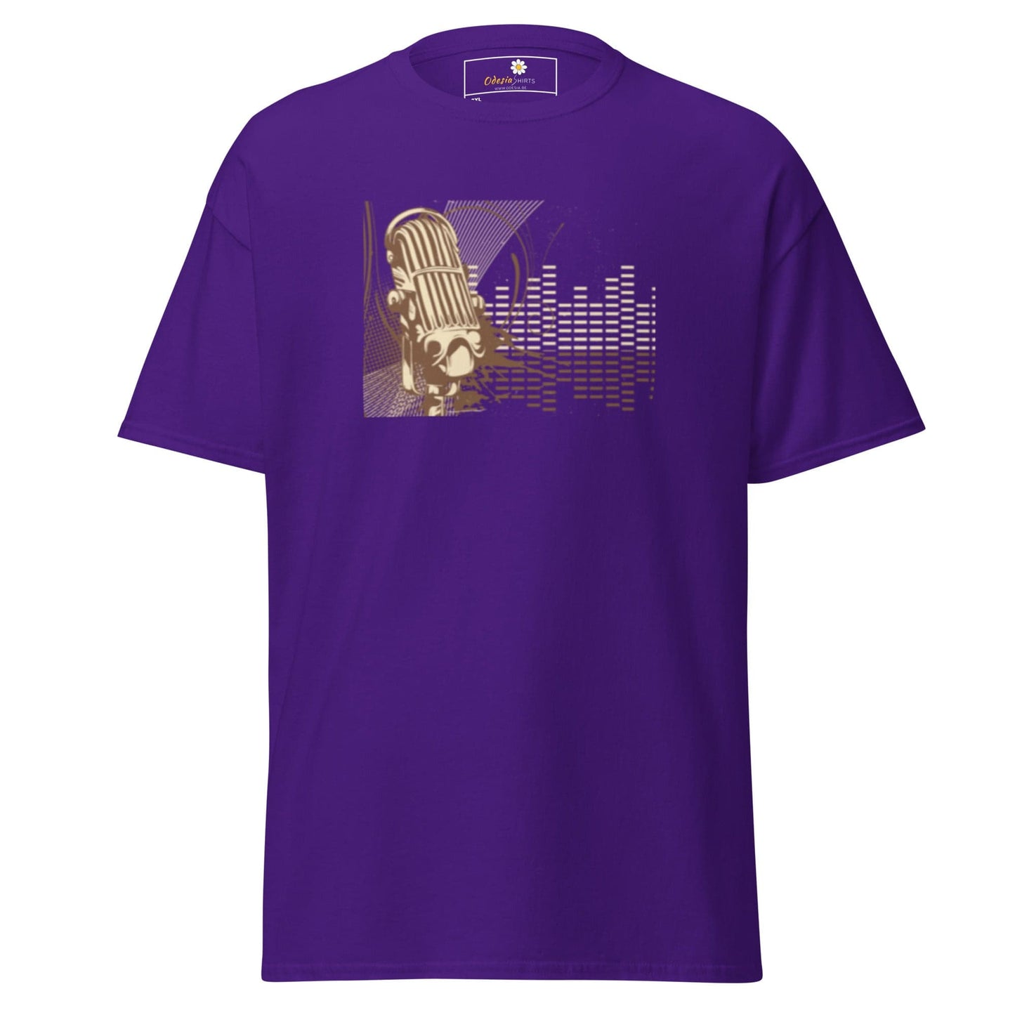 Purple T-shirt with microphone graphic for men and women in 2XL to 5XL sizes