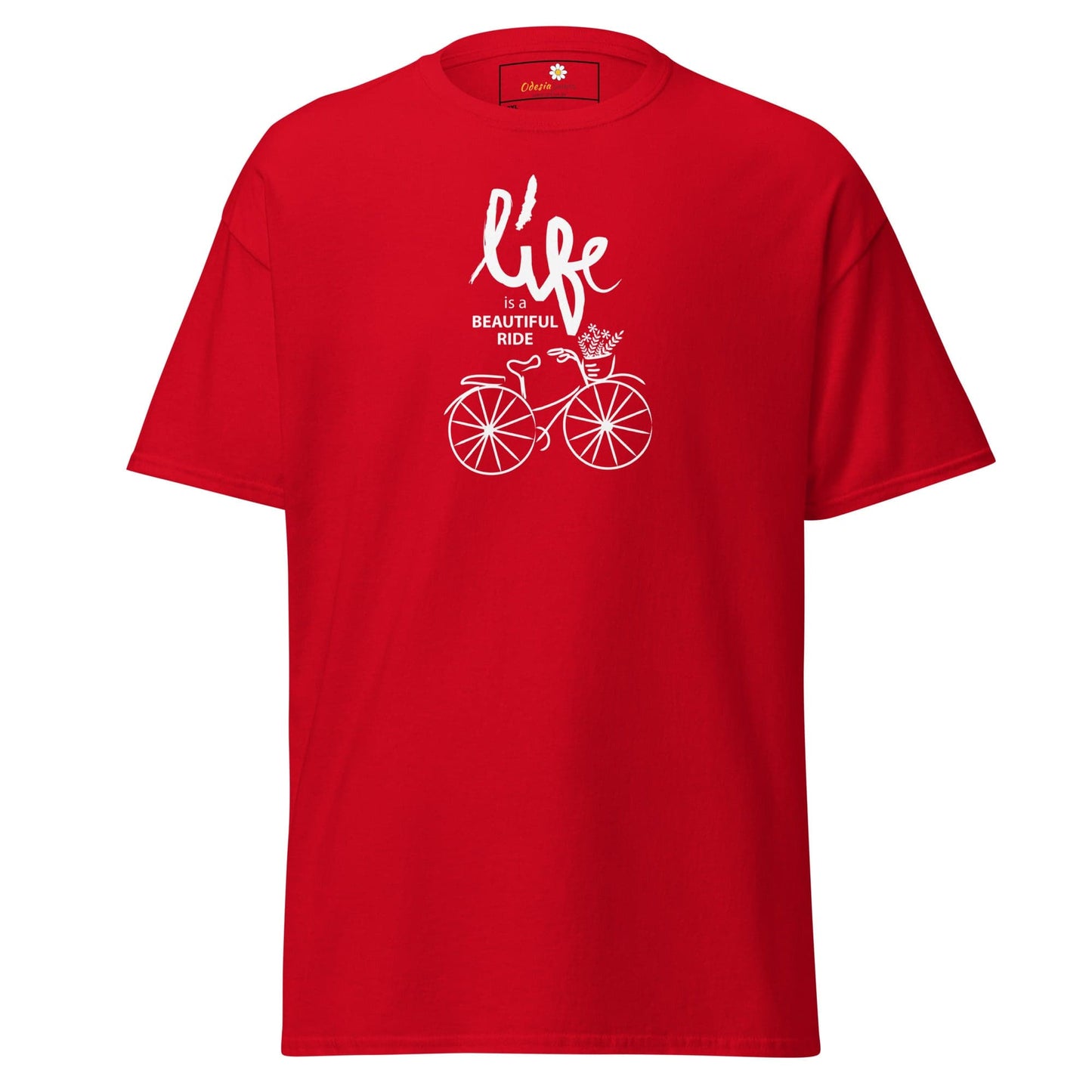 Red T-shirt with bicycle graphic in T-SHIRT DESIGN TEE for Men and Women, sizes 2XL to 5XL