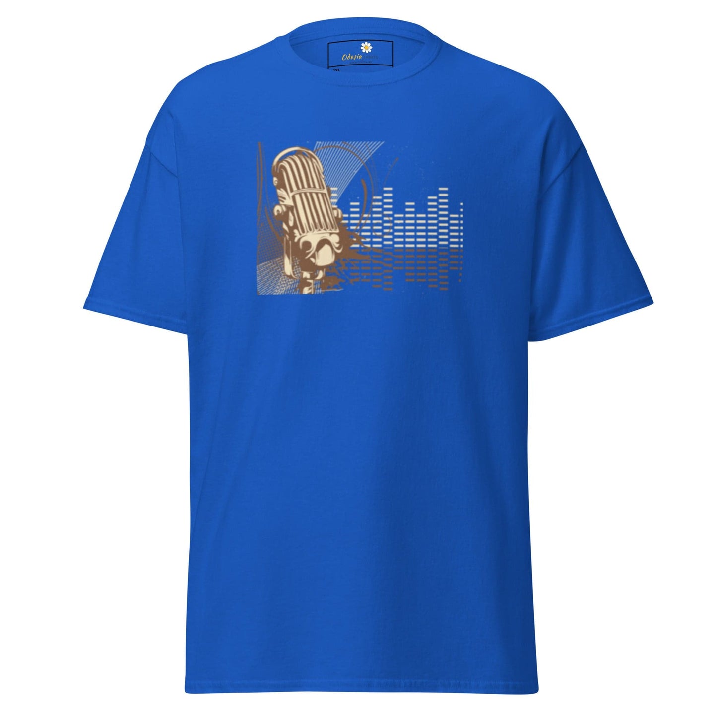 Blue T-shirt with microphone graphic from T-SHIRT DESIGN TEE for Men and Women in 2XL-5XL