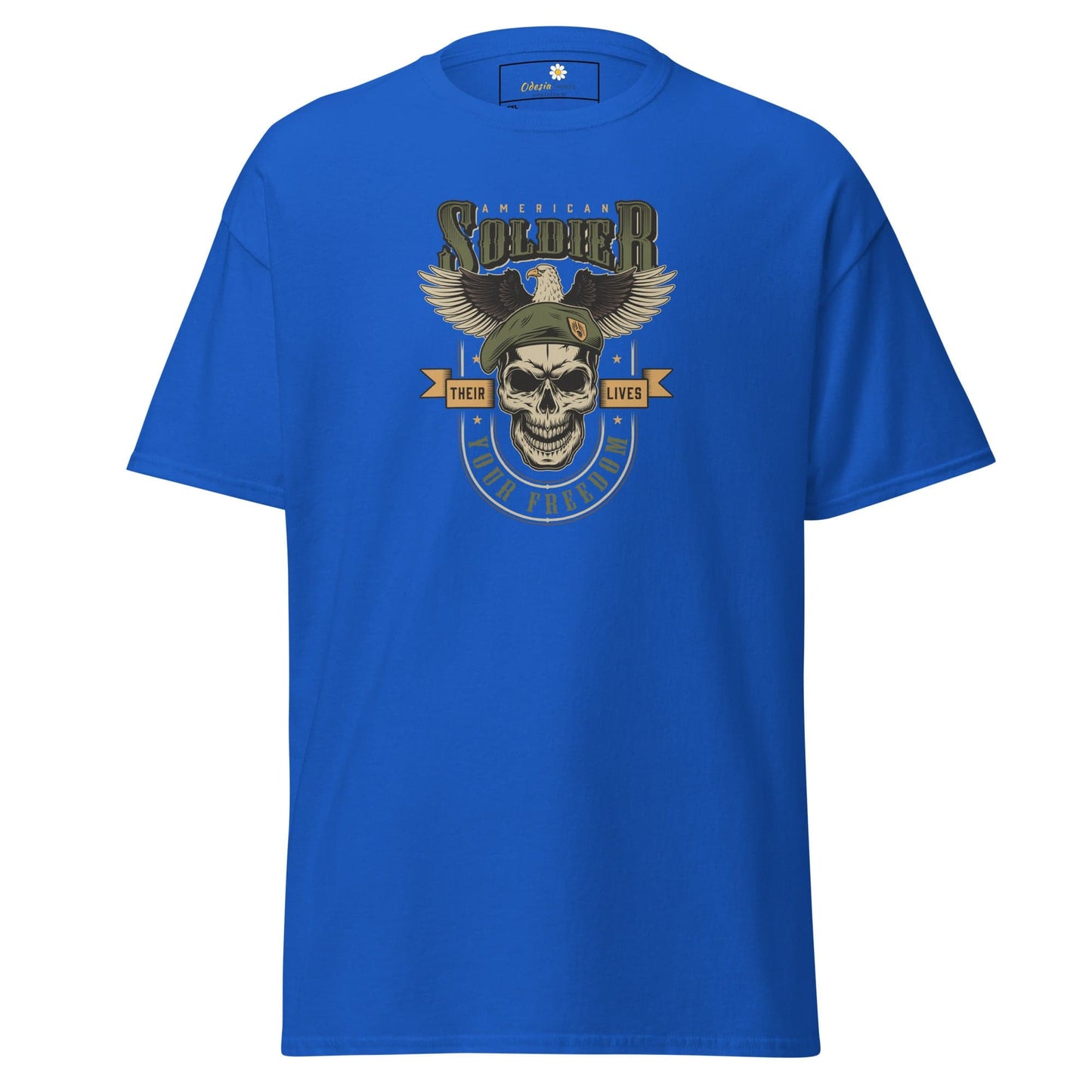 Blue T-shirt with skull graphic design for men and women in 2XL to 5XL sizes