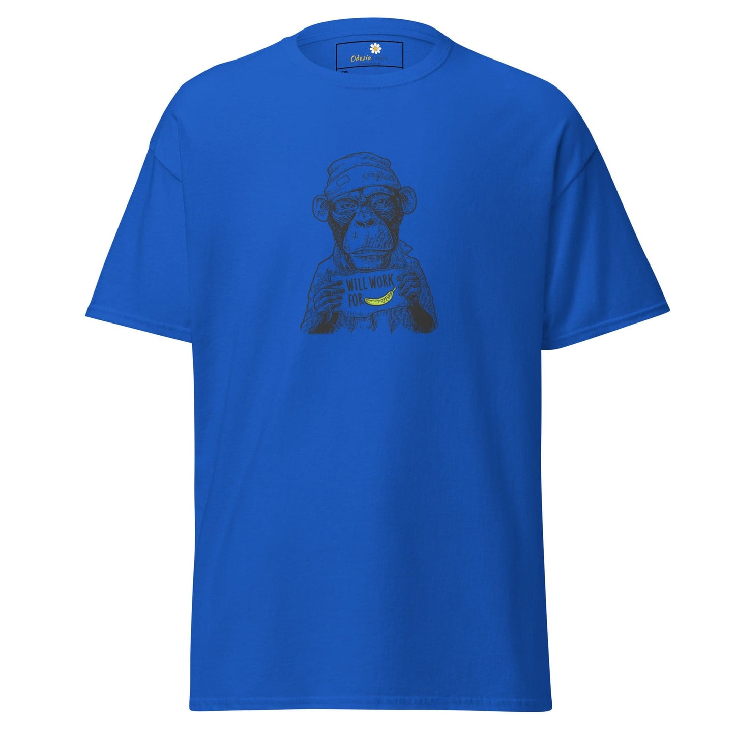Blue T-shirt with monkey graphic, suitable for men and women in 2XL to 5XL sizes