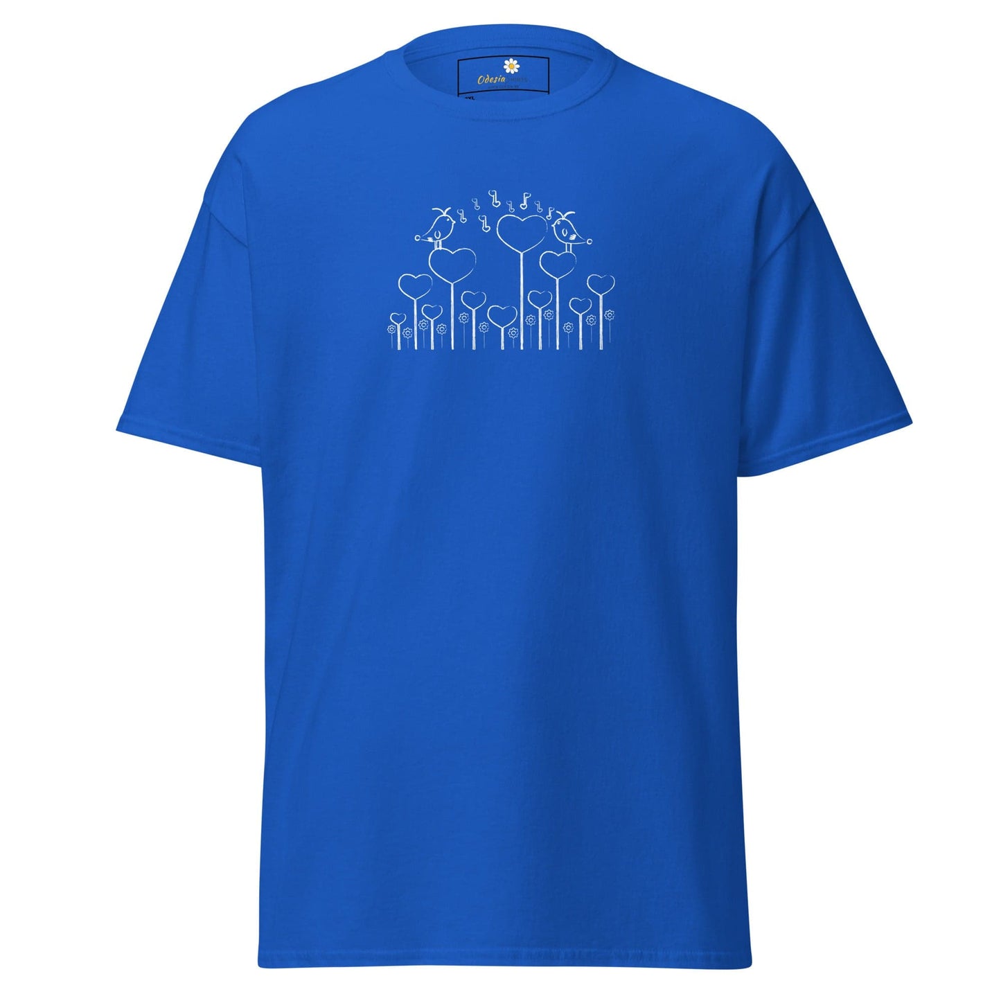 Blue T-Shirt with Heart and Bird Design for Men and Women in Sizes 2XL to 5XL