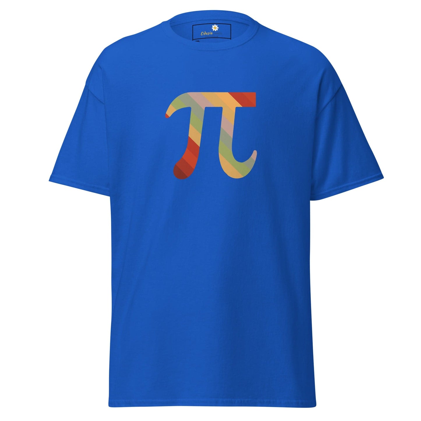 Blue T-shirt featuring Pi symbol, suitable for Men and Women in 2XL to 5XL sizes