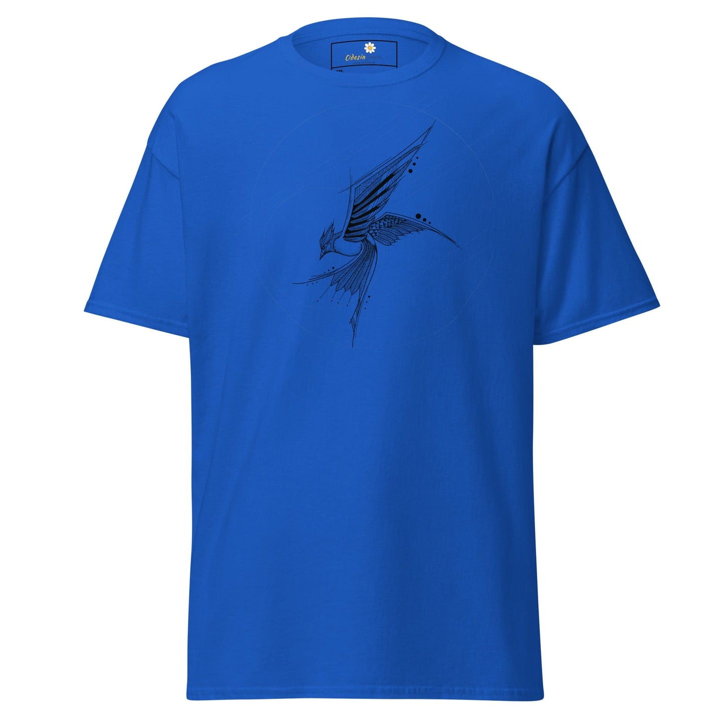 Blue T-shirt with bird design for Men and Women in sizes 2XL to 5XL