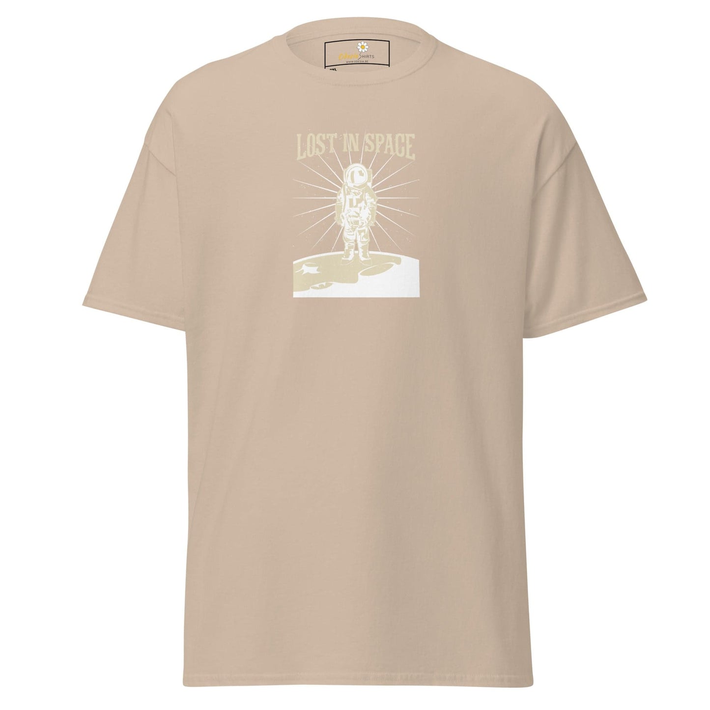 Beige T-shirt with astronaut graphic for men and women available in 2XL to 5XL sizes