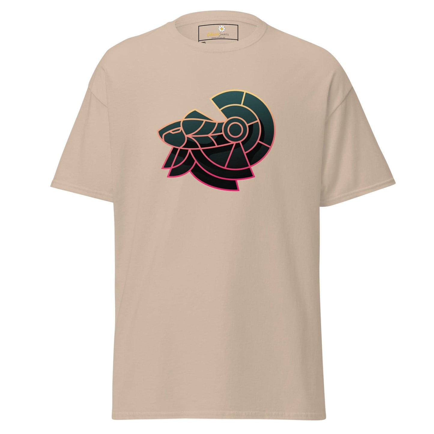 Beige T-shirt with stylized ram design for Men and Women in size 2XL to 5XL