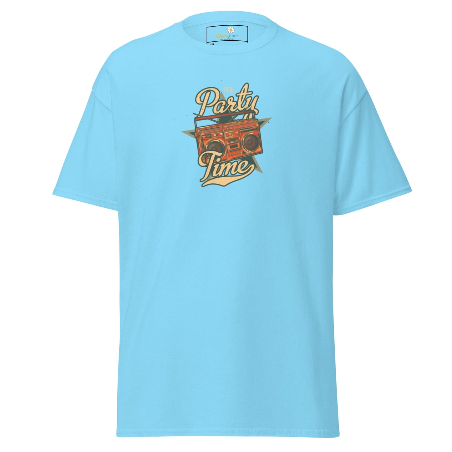 Light blue T-shirt featuring a boombox graphic for men and women in sizes 2XL to 5XL