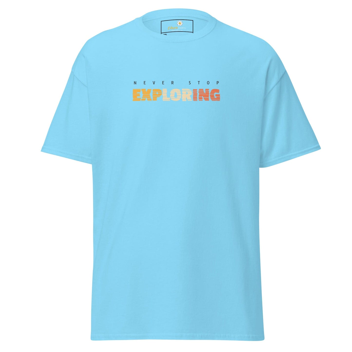 Light blue T-shirt for men and women in sizes 2XL to 5XL displayed in product listing