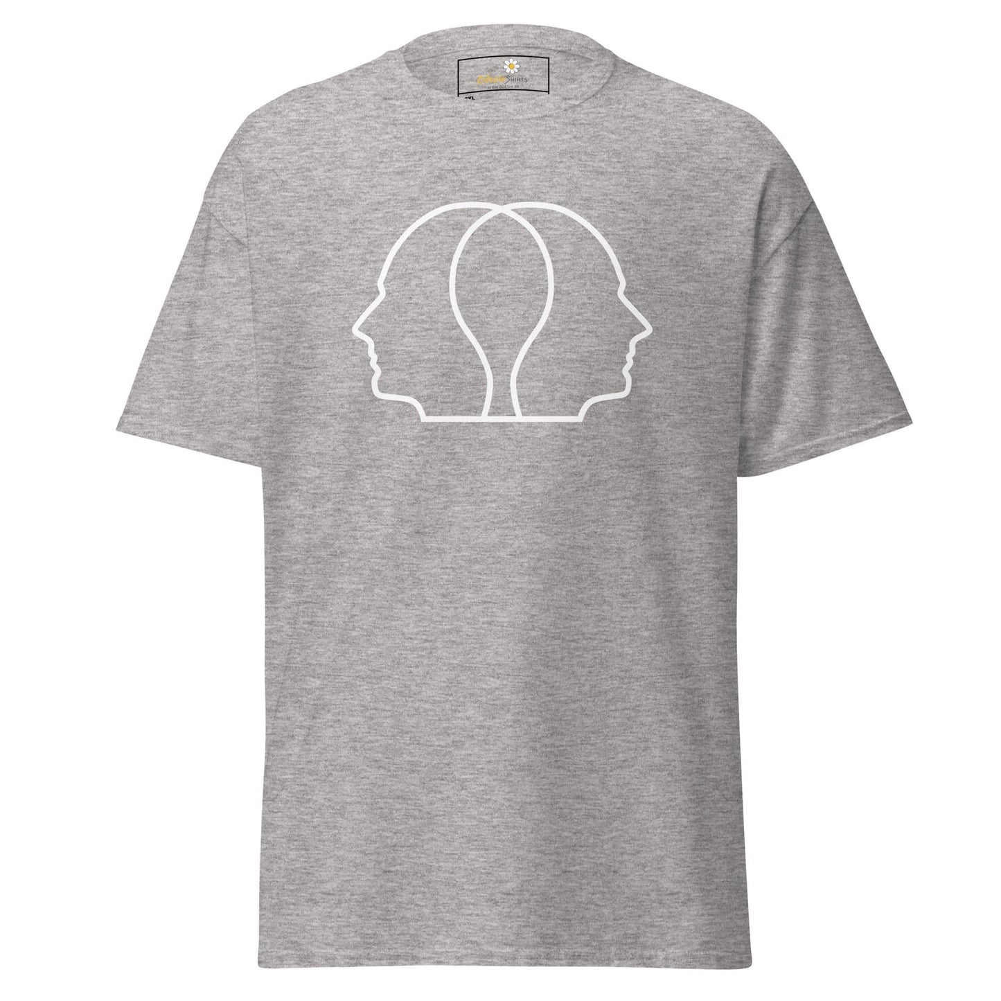 Gray T-shirt featuring a white outline of two faces, suitable for men and women in 2XL to 5XL sizes