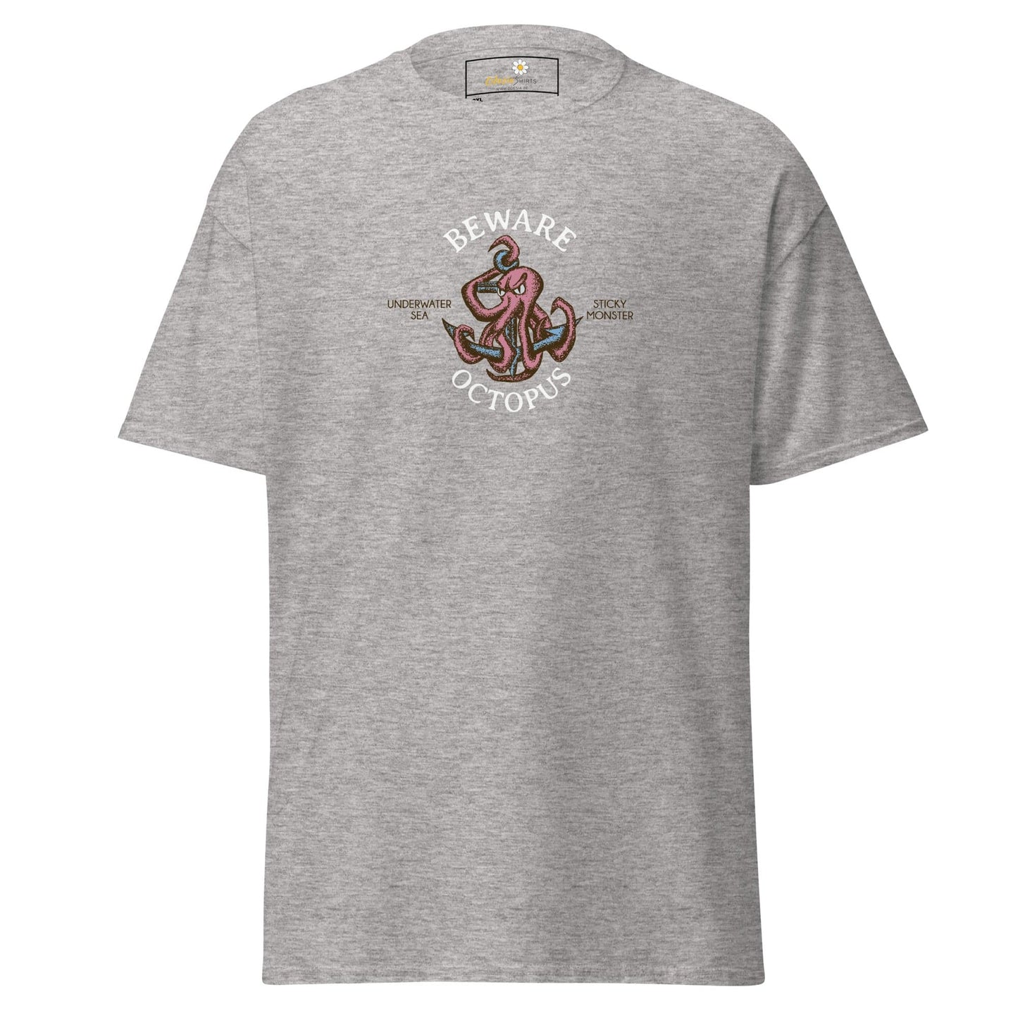 Gray T-Shirt with Octopus Graphic for Men and Women in 2XL to 5XL sizes